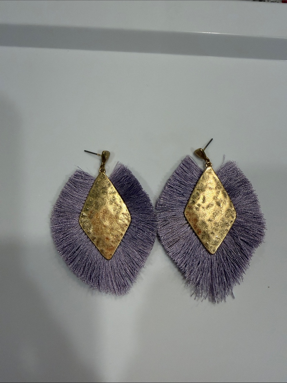 Lavender Fringe Teardrop Earrings with Gold Accent